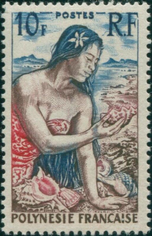 French Polynesia 1958 Sc#189,SG9 10f Polynesian Girl on beach MLH