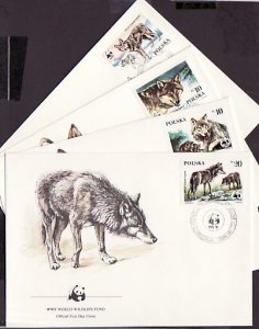 Poland, Scott cat. 2678-2681. WWF-Wild Dogs on 4 First Day Covers. ^