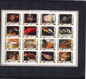 UMM AL QIWAIN 1972 TROPICAL FISH SHEET OF 16 STAMPS IMPERF. HARD PAPER MNH