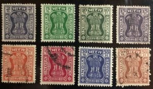 India Scott#O151, O153-O160 F/VF Used  Cat. $13.15