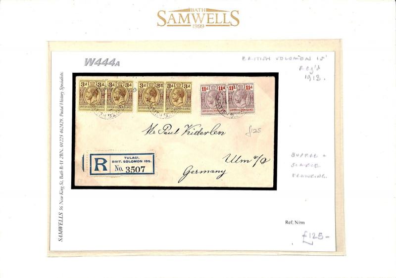 SOLOMON ISLANDS KGV Cover Registered *Tulagi* Scarce Franking GERMANY 1913 W444a