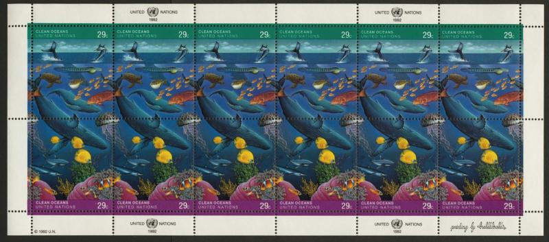 United Nations NY 604a Sheet MNH Whales, Fish, Marine Life, Clean Oceans