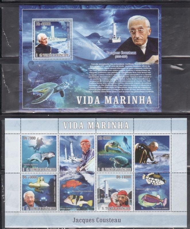 St Thomas & Principe 1743-44 Jacques Cousteau and Sea Life Mint NH