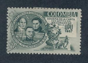 Colombia 1957 Scott 677 used - 10c, UPU, Writing letter week