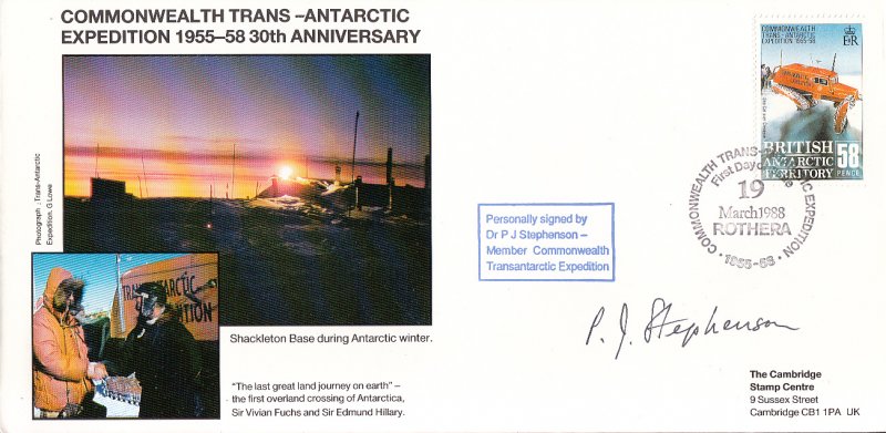 British Antarctic Territory FDC Sc 148 Signed Dr P J Stephenson Cachet Shackl...