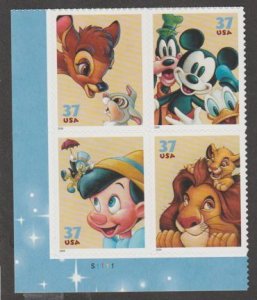U.S. Scott #3865-3868 Disney Friendship Stamp - Mint NH Plate Block