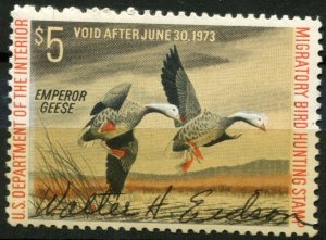 USA Sc#RW39 Used, $5 multi, Hunting - Duck Stamp (1972)