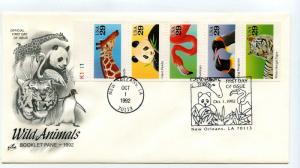 2709a Wild Animals, booklet pane of 5, ArtCraft, monarch size, FDC