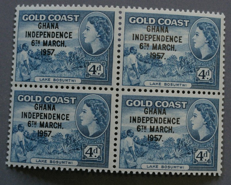 Ghana #5-13, 25-27 XF Unused NH Blocks of 4 Overprint Ghana Independence