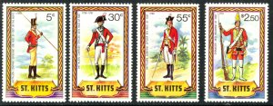 ST KITTS 1981-83 MILITARY UNIFORMS 1981 ISSUED VALUES Sc 67,69,71,73 MNH