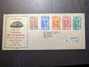 1939 Registered Barbados First Day Cover FDC to Englewood NJ USA