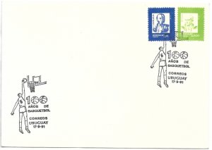 URUGUAY 1991 COVER WITH SPECIAL CANCEL 100 YEARS OF BASKETBALL SPORTS