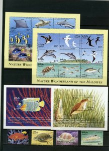 MALDIVES 1999 FISH & MARINE LIFE 4 STAMPS, 2 SHEETS OF 9 STAMPS & 2 S/S MNH