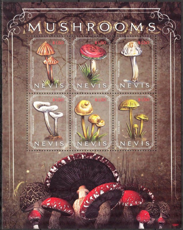 Nevis 2010 Mushrooms Sheet MNH