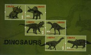 Liberia 2012 MNH Dinosaurs Prestosaurus Saurolophus Ampelosaurus 6v M/S Stamps 