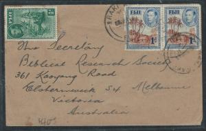 FIJI ISLANDS (P1112B)  KGVI 1/2D+1DX2 COVER RAKI RAKI TO AUSTRALIA