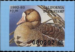 CALIFORNIA #22 1992 STATE DUCK WHITE FRONTED GOOSE  by Sherrie Russell Meline