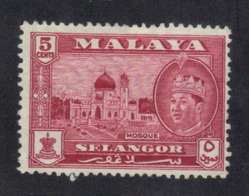 MALAYA, SELANGOR SCOTT #86 USED 5c  1957