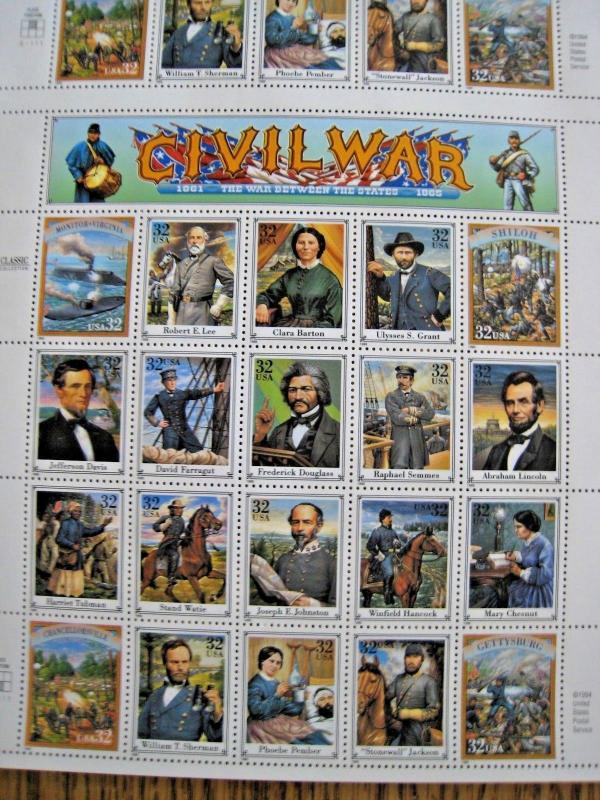 FULL PRINTER'S SHEET - U.S. CIVIL WAR - SCOTT #2975v - MNH