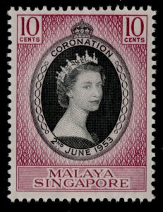 SINGAPORE GVI SG37, 10c black & reddish purple, NH MINT.