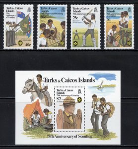 Turks and Caicos 512-16 MNH, 75th. Anniv. of Scouting Set from 1982.