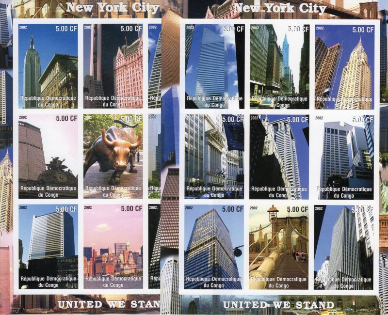 Twinn Towers/New York City/United we Stand 2 Sheetlets IMPERF. MNH Congo 2002