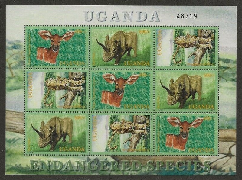 Uganda 2001 Endangered Species Animals Sheet #1691 VF-NH 