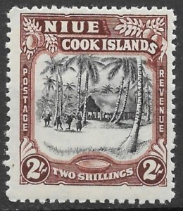 Niue 2/- brown carmine & black Village Scene issue of 1945, Scott 84 MNH