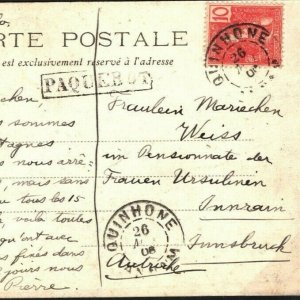 French Colonies INDOCHINA Cover *Quinhone* PAQUEBOT Card Austria 1906 Q09