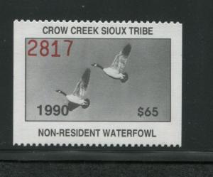 1990 Crow Creek Sioux Indian Reservation Waterfowl Stamp #10 Mint Never Hinged 