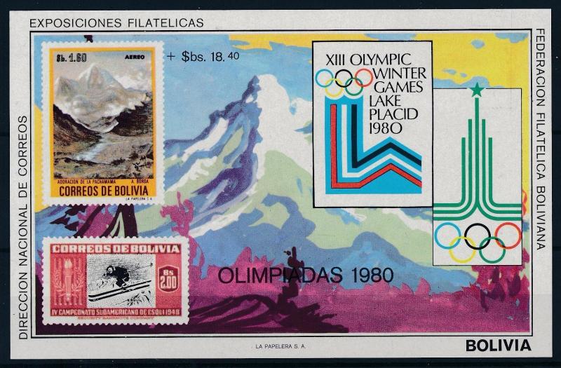 [55070] Bolivia 1979 Olympic games Lake Placid Stamps on stamps MNH Sheet