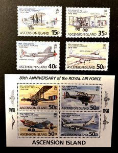 Ascension Island: 1998, 80th Anniversary of the RAF MNH set + M/Sheet