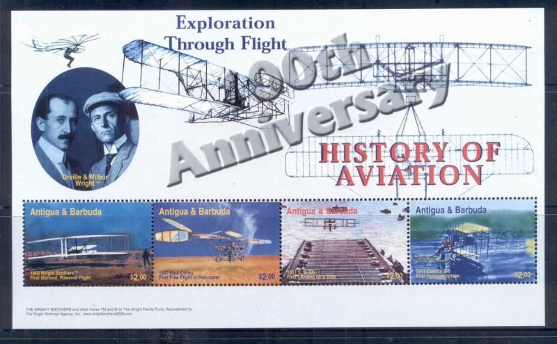 Antigua & Barbuda 2003 History of Aviation, Rxploration through Flight sheetl...