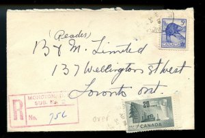 ?MONCTON SUB No. 2, N.B. Registration handstamp 1954 cover Canada