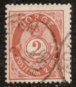 1882-93 Norway Sc#37 - 2 Ore - Post Horn - Used Cv$10