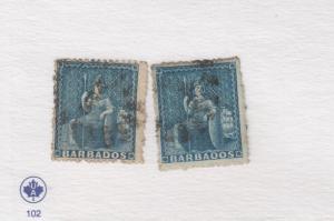 BARBADOS # 25 x 2  BRITANNIAS LIGHT USED CAT VALUE $145