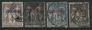 French Offices in Alexandria 1899 4, 10, 15 and 25 centimes used