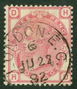 SG 158 3d rose plate 21. Very fine used London CDS, June 22nd 1882 
