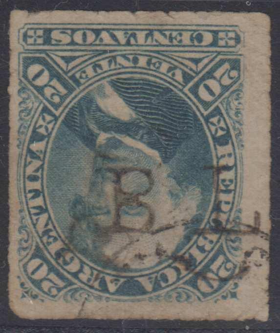 ARGENTINA 1878 VELEZ SARSFIELD Sc 36 CIRCULAR CANCEL & BL.. S/L POSTMARK RARE! 