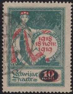 Latvia 1920 used Sc 83 10r on 1r Allegory of Independence