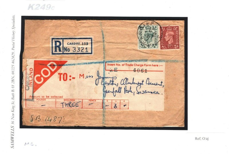 GB WALES Cover Cardiff Studios 1948 Registered CASH ON DELIVERY *COD*Label K249c