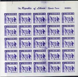 Liberia 1955 Baseball 10c imperf proof of blue printing o...