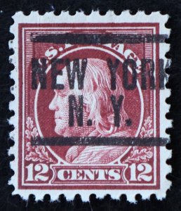 U.S. Used Stamp Scott #512 12c Franklin, VF-XF. New York, NY Pre-Cancel. Choice!