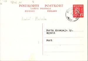 Finland 15p Coat of Arms Postal Card 1955 P. Vaunu 48 P. Vagn to Pori.  EUROP...