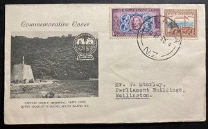 1940 Akarca New Zealand First Day Cover FDC To Wellington Captain Cook Memorial