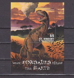 St. Vincent. Scott cat. 2979. Tyrannosaurus Dinosaur s/sheet.