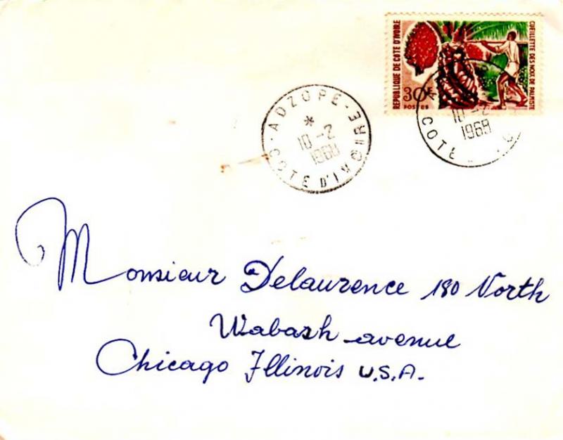 Ivory Coast 30F Cabbage Tree 1968 Adzope, Cote d'Ivoire to Chicago, Ill.  Ope...