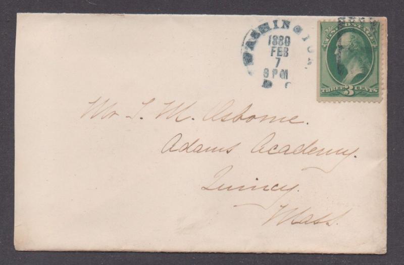 **US 19th Century Cover, Washington, DC 2/7/1880 Dark Blue CDS + Early M/C