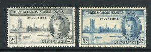 TURKS CAICOS; 1946 early GVI Victory issue Mint SET