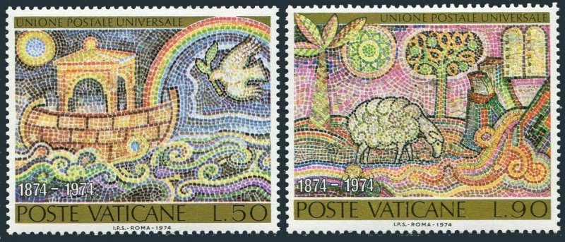 Vatican 548-549 two sets,MNH.Michel 633-634. UPU-100,1974.Mosaics:Bird,Sheep.